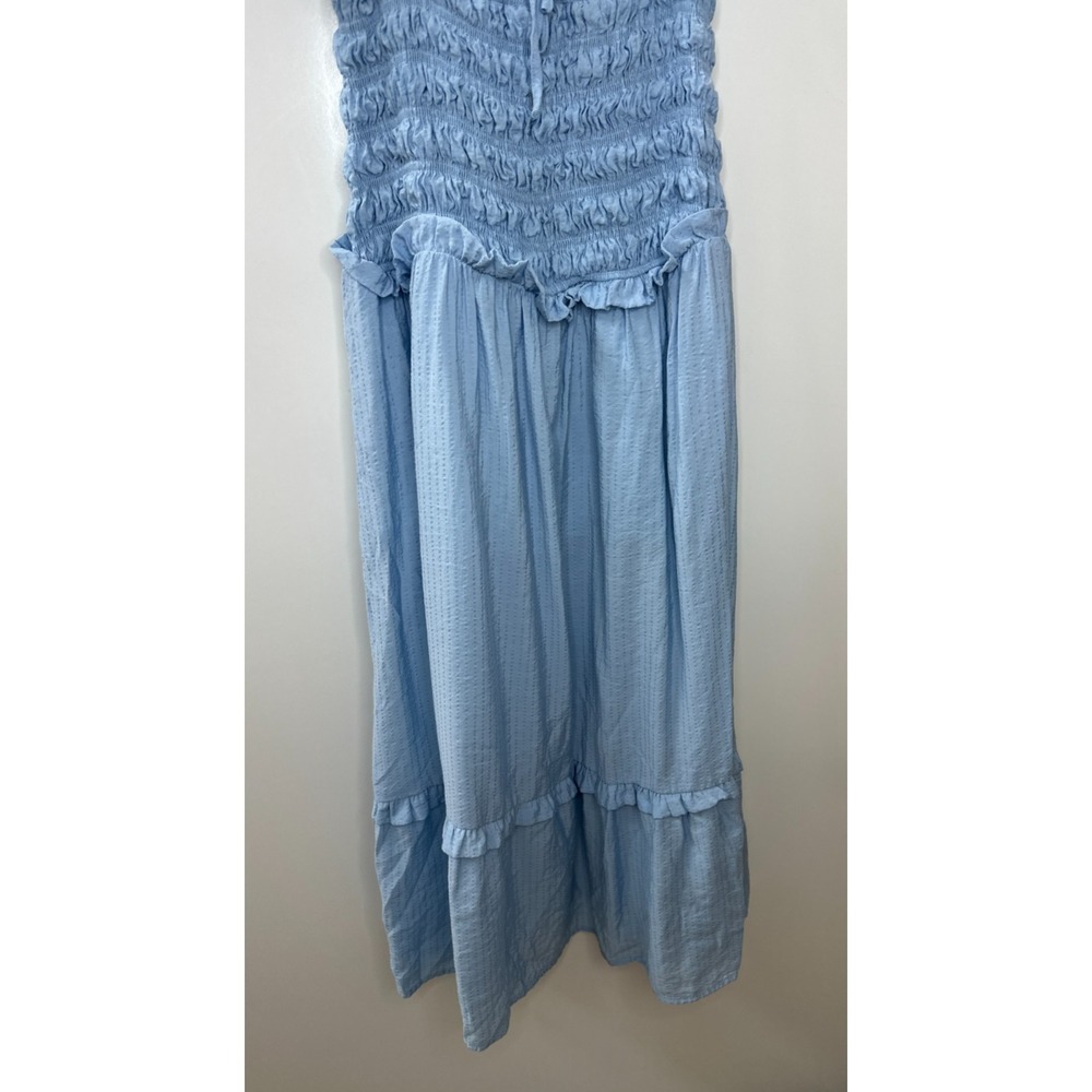 LE LIS Light Blue Smocked Puff Sleeve Midi Dress M Milkmaid Cottagecore Coquette - Picture 15 of 16